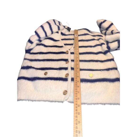 Christian Lactoix S oversized white blue striped soft and stretchy brushed yarn - Picture 6 of 10